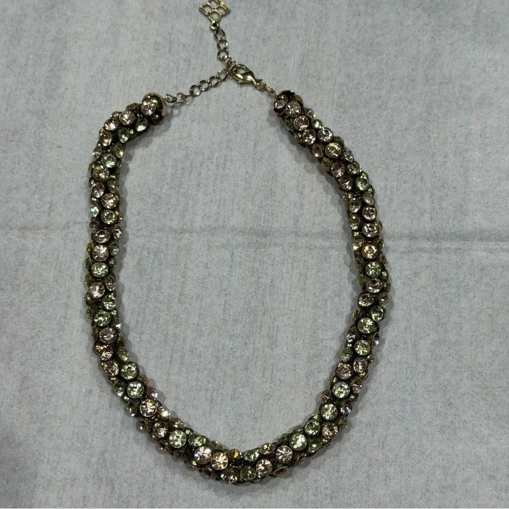 Statement Crystal Collar Necklace Olive & Champagne Tones Adjustable Luxury Look